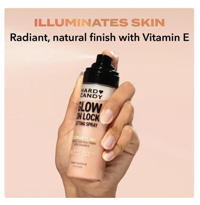 Hard Candy Glow On Lock Setting Spray - Alcohol-Free, 16 Hour Hold | Luminous Finish, 3.4oz