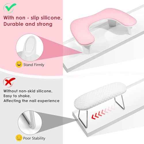 Arm Rest for Nails Tech - U-shaped Manicure Nail Hand Rest Pillow Cushion, Big Microfiber Leather Nail Arm Rest Stand for Acrylic Nail Art Tech (Pink)