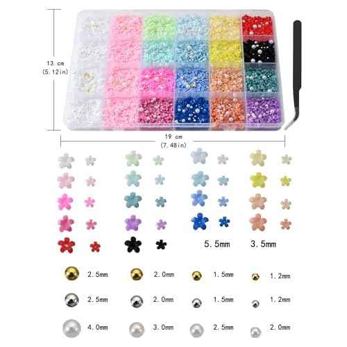10000Pcs Flower Nail Charms Spring 3D Flowers for Nails with Caviar Beads and Flatback Pearls Cute Resin Nail Art Charms 24 Grids