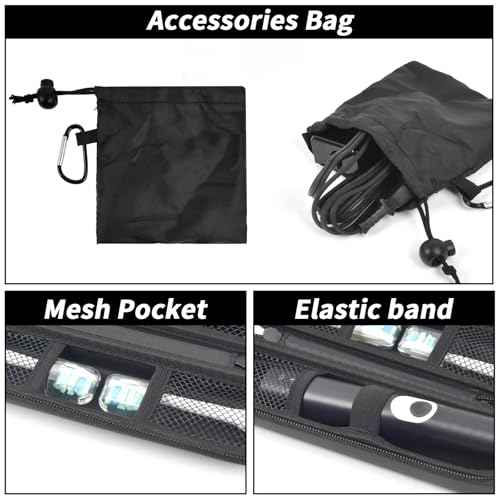 Toothbrush Travel Hard Case Compatible with Oral-B Pro 1000, 2000, 3000, 3500, 1500/ for Philips Sonicare ProtectiveClean 4100 5100 Electric Toothbrush with Mesh Pocket&Carabiner - Black (Bag Only)