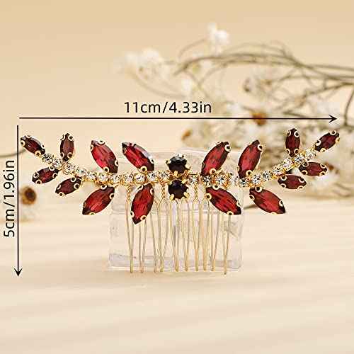 Teyglen Bridal Red Crystal Hair Comb - Rhinestone Headpiece for Brides, Women, and Girls