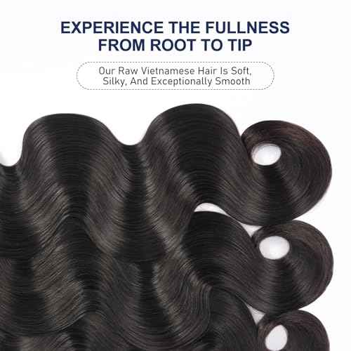 Raw Bundles Human Hair Body Wave, Bleachable & Dyeable, No Shedding, No Tangles, 15A Raw Vietnamese Hair Bundles, 14 Inch, 3X Longer Lifespan