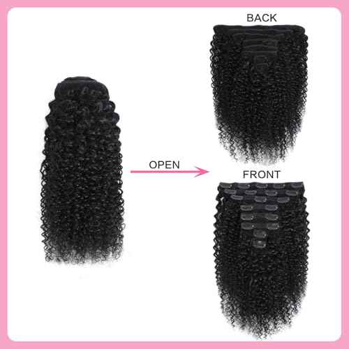 Kinky Curly Clip in Hair Extensions for Women 3C 4A Kinky Curly Clip ins 10A Brazilian Virgin Human Hair Extensions 16pcs 240g/set 18 Inch Natural Black