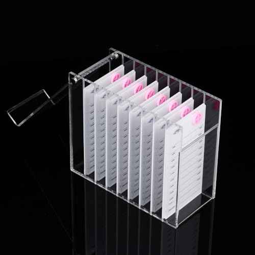 8 Layers Acrylic Eyelash Storage Organizer, Grafting False Eyelashes Display with 8 Pallets, Dustproof Cosmetic Beauty Extension Supplies (White)