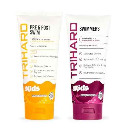 TRIHARD Kids Chlorine Defense Shampoo and Conditioner Set, Children¡¯s Tear-Free Swim Shampoo and Conditioner to Protect and Hydrate Hair from Pool & Ocean, Nourishing Pre and Post Swim Hair Protection
