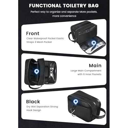 Toiletry Bag for Men, Travel Toiletry Organizer Hanging Dopp Kit, Water-Resistant Shaving Bag for Traveling Toiletries Accessories, Waterproof Mens Toiletry Travel Bag with 11 Compartments, Metal Hook