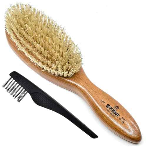 Kent LC4 Finest Detangler Brush, Cherrywood Oval Hairbrush with Boar Bristles for Medium to Thick Hair of All Lengths, Salon-Style Straightening Tool