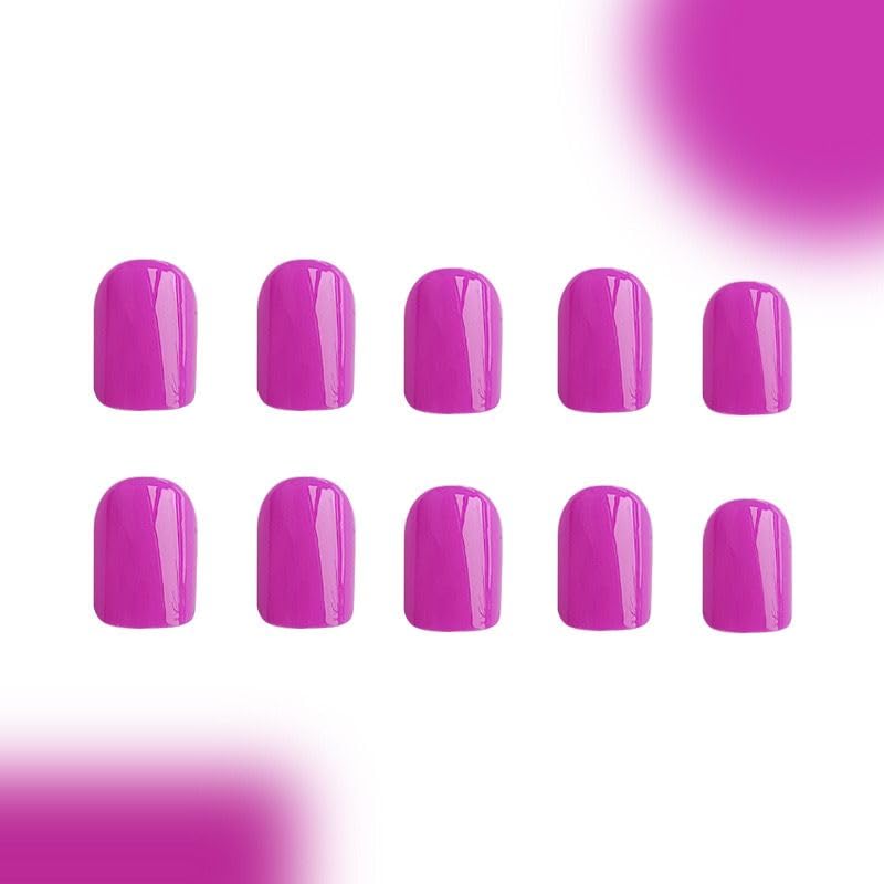 Bright Purple Press On Nails - Short Square Solid Color | 24 Pcs Glossy Full Cover Artificial Nails for Women