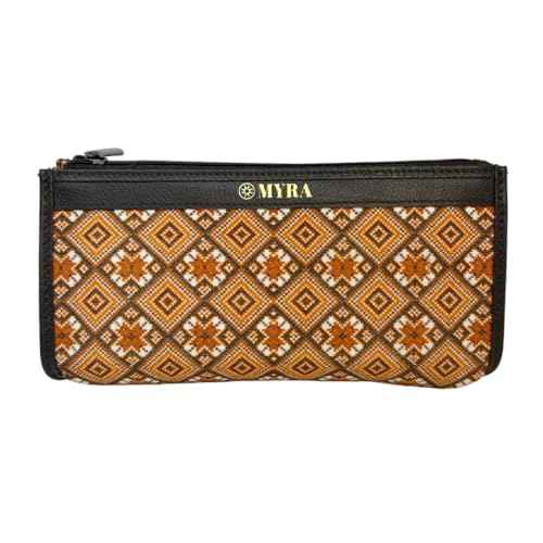 Myra Bag Pouch for Women - Southwestern Aztec Canvas Cosmetic Makeup Bag for Travel - Brown