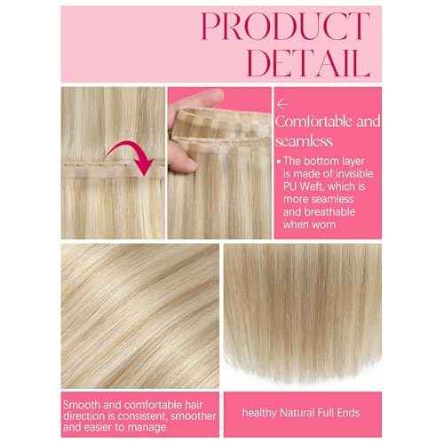 Lacer Blonde OVO Invisible Butterfly Double Weft Hair Extensions 20 Inch Seamless Micro Beads Human Hair Extensions Glueless Golden Blonde Highlight Platinum Blonde Natural Real Remy Hair 100G 31.5"