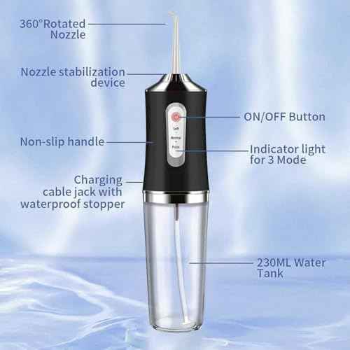 Water-Flosser-Cordless-Teeth-Cleaner MAKJUNS Water Dental Flosser with 3 Modes 4 Jets Rechargeable IPX7 Waterproof for Travel Home Braces(Black)