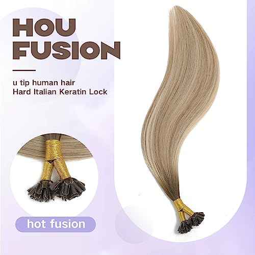 Sindra Keratin Nail Extension Tips Real Human Hair Balayage Darker Brown to Highlighted Blonde 18inch 50 Strand 50G Prebonded Fusion U Tip Hair Extensions Human Hair£¨Utip#3/8/22-18inch£©