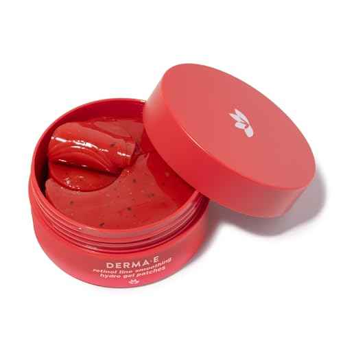 Derma E Retinol + Bakuchiol Under Eye Patches (30 Pairs) Non-Irritating, Line Smoothing Hydro Gel Eye Patches with Rose Water & Real Hibiscus Petals, Helps Reduce Fine Lines, Crow's Feet, 60ct