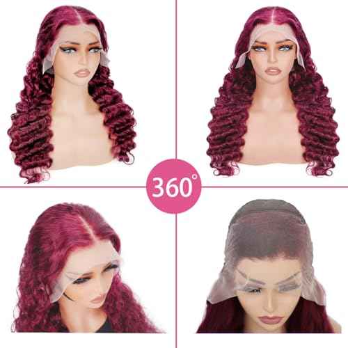 Burgundy Wig Human Hair Wigs for Black Women13x4 Deep Wave Lace Front Wigs Pre Plucked 200% Density 99j Loose Deep Wave Wigs Red Wine Virgin Glueless Wig24 Inch