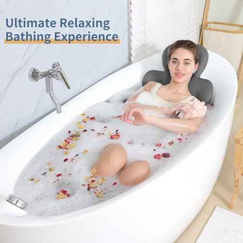 Bath Cushion, Full Body Bathtub Pillow with 160 Suction Cups, Bath Mat for Head and Neck Support, with Laundry Bag (Dark Gray, 60.2" x 16.2")