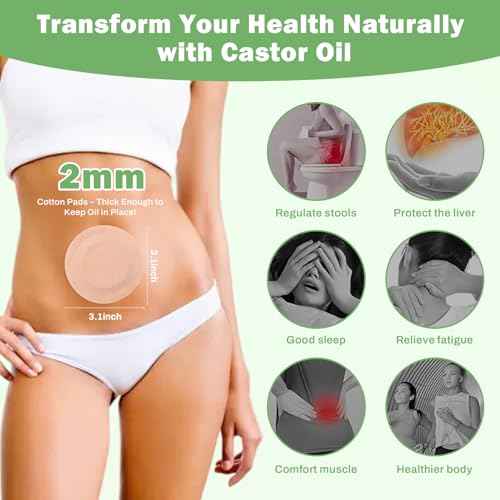 Castor Oil Belly Button Patch Set ? 60pcs Castor Oil Patches in 3 Shapes with 4oz Organic Cold-Pressed Castor Oil Glass Bottle ? Disposable, Leakproof, Skin-Friendly Castor Oil Pack Wrap