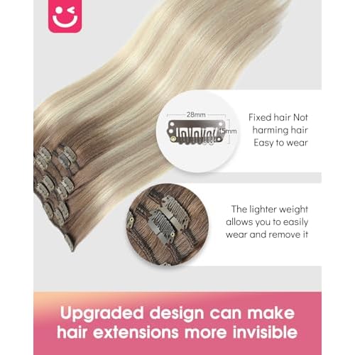 Youngsmile Balayage Clip in Hair Extensions Human Hair, 14 Inch Real Human Hair Clip in Extensions, Ash Brown Fading to Platinum Blond mixed Ash Blond 7 Pcs 120 Gram (CLIP#8/60/18-14Inch)