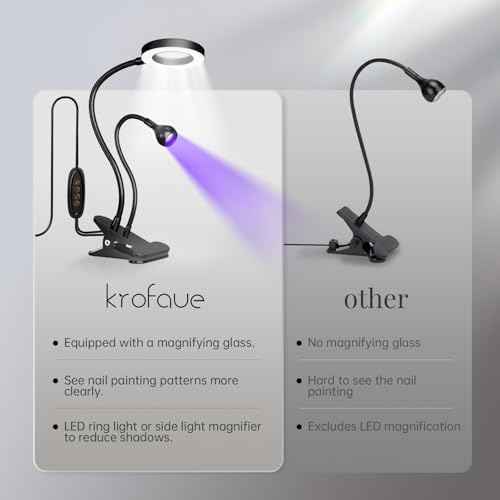 krofaue Dual-Headed UV Nail Lamp with 6¡¿ Magnifier, 3W Adjustable Flash Cure Lamp for Gel Nails Desk Clip on Nail Light for Home and Salon DIY
