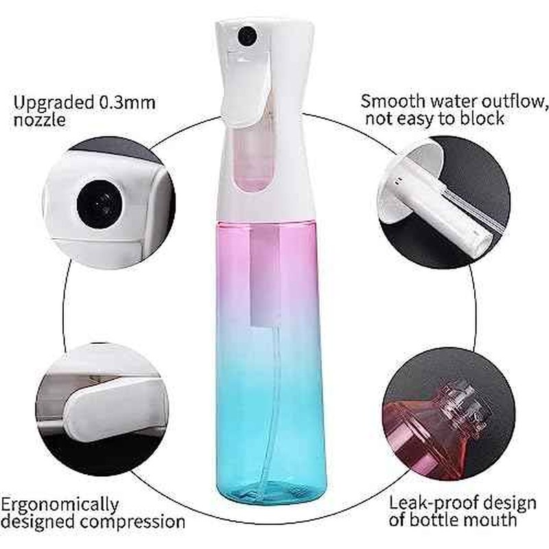 (2 Packs) Hair Spray Bottles, Continuous Water Mister Spray Bottle Empty for Hairstyling, Skin Care, Cleaning and Plant Spraying, 300ml/ 10 Oz (ORANGE+BLUE)