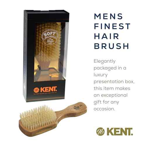 Kent OS11 Satinwood Military Club Hair Brush & Beard Brush ? Soft White Boar Bristles for Fine or Thinning Hair, Recommended for Sensitive Scalp and Hair Loss, Men's Grooming, and Beard Care