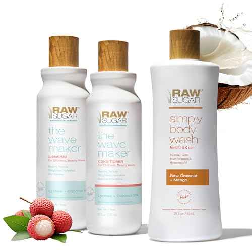 Raw Sugar The Wave Maker Shampoo and Conditioner Set and Coconut + Mango Body Wash (3 Products) A Complete Haircare and Skincare Bundle