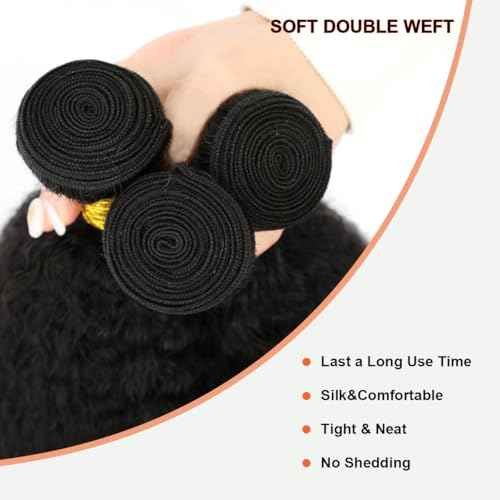 Kinky Straight Bundles Human Hair Yaki Straight Human Hair Bundles Kinkystraight 12A 100% Brazilian Virgin Bundles for Black Women Natural Black Hair Extension 12 14 16 Inch