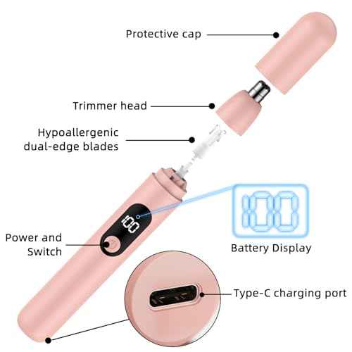 Nose Hair Trimmer Rechargeable Cordless Painless Ear and Eyebrow Trimming Tool-Dual Edge Easy Cleansing for Man Woman (Pink)