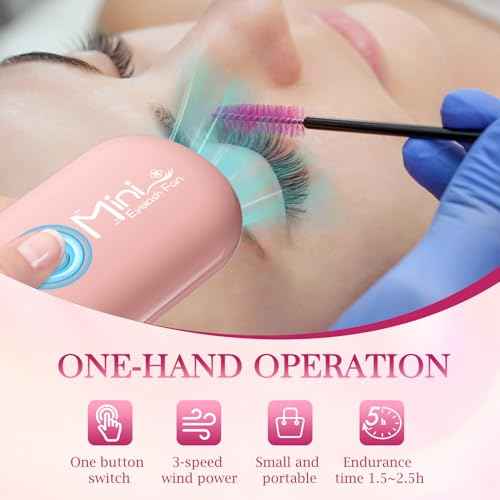 Buqikma Mini Lash Fan For Eyelash Extensions Portable Handheld Eyelash Fan Dryer With USB-C Rechargeable Lash Extension Fans With Air Blower For Makeup Drying & Cooling, Pink