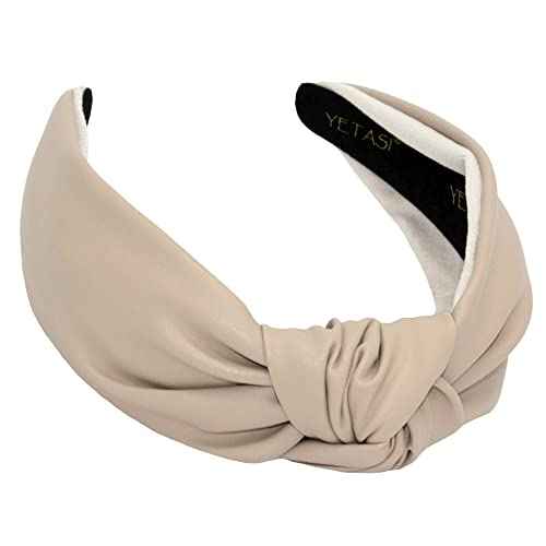 Ivory Warm Stylish Cream Headbands for Women Leather Knotted Headband is a Fashion Head band. Wearable All Day, Beige Headbands for Girls are Top Knot Fashion Designer for Womens Hair