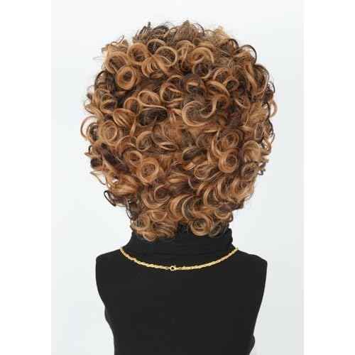 Topcosplay 5Pcs Set 70s 80s Disco Wig for Men or Women Afro Wig with Glasses Necklace Moustache Short Curly Hippies Wigs Blonde Brown