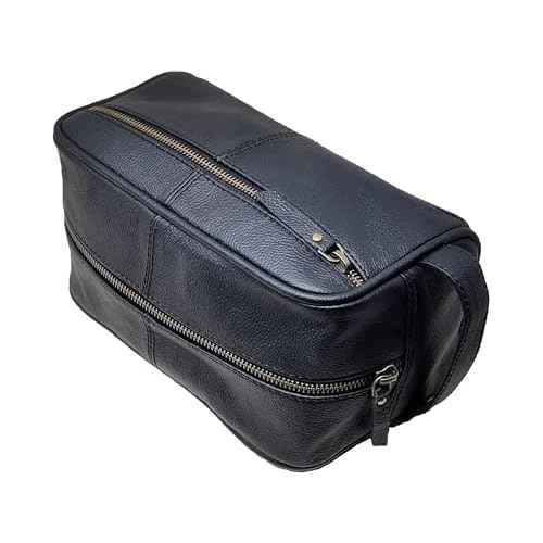 jaald Men's Large Genuine Black Luxury Leather Toiletry Bag Shower Kit Shaving And Grooming Bag For Travel Groomsmen Gift Men Women Hanging Zippered Makeup Bathroom Cosmetic Pouch Make Up Case