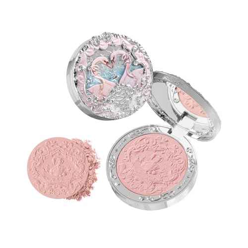 Flower Knows Swan Ballet Embossed Blush,Pink Matte Finish,Buildable & Blendable Powder Blush for cheeks,Natural Flush for All Skin Tones(02 Romanticism,5g)