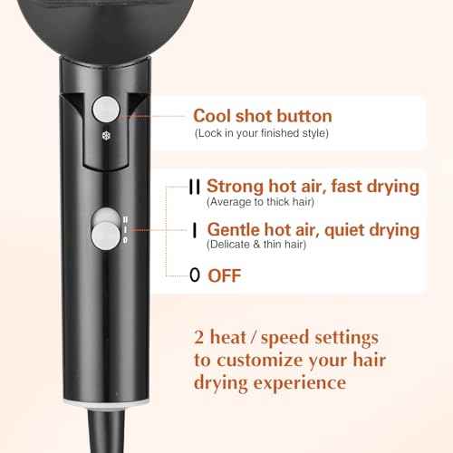 Hair Dryer, 1600W Small Foldable Hair Blow Dryer, Fast Drying Compact Hair Dryer, Black