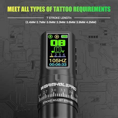 WORMHOLE PRO Tattoo Gun Kit Wireless Tattoo Machine 2 Batteries 1,800mAh Power Supply, Smart Tattoo Pen, 20PCS Tattoo Needles with Extra Battery RCA Jack Part, Brushless Motor, 7 Strokes Length