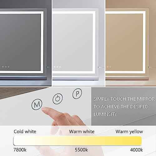 HIEEY Lighted Makeup Mirror, Hollywood Vanity Mirror with Lights, Three Color Lighting Modes, with 5X Magnification Mirror, Smart Touch Control, 360¡ÆRotation (22.8in,White)