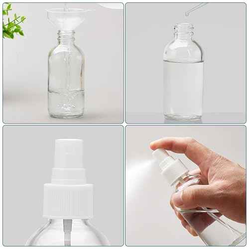 Clear Glass Spray Bottles 4 oz, Small Empty Spray Bottles for Essential Oils, Fine Mist for Face, Hair, Plants, Travel, Perfumes, Cleaning Solutions - 4 Pack