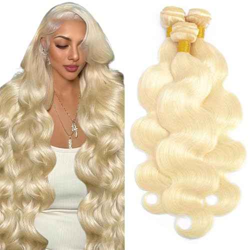 Blonde Bundles Human Hiar 613 Honey Blonde Extension Human Hair Body Wave (26 28 30 Inch) Unprocessed Virgin Human Hair Bundles 100g/PC 300g Total Double Weft for Black Women