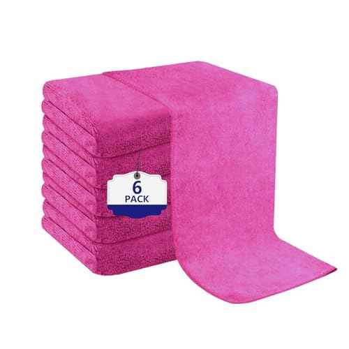 Pink Salon Towels, Super Soft and Absorbent Microfiber Hair Towel for Salon, Bath, Spa, Pool and Home, 27 inch X 16 inch (Pink - 6 Pack)