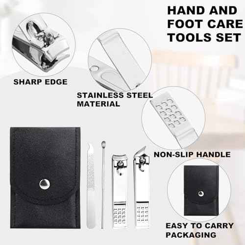100 Sets Finger Nail Clipper Set Bulk,4 in 1 Black Adult Stainless Steel Travel Manicure Kit with Case Individually Wrapped Nail Clippers Bulk for Homeless,Hotel,Charity
