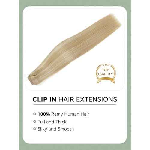 Clip in Hair Extensions Real Human Hair, Blonde Remy Human Hair Extensions Clip ins, Dirty Blonde to Platinum Blonde Clip in Extensions for Women, 18inch 120g 7Pcs, P18/60