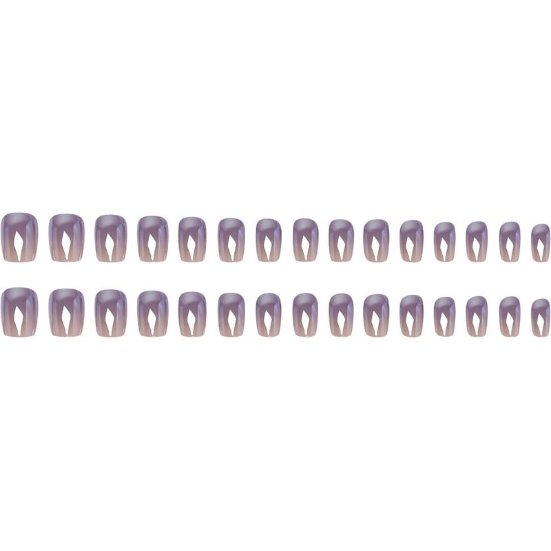 Ombre Press on Nails Short Square Fake Nails Purple Gradient False Nails Press ons with Designs Chrome Cat Eye Acrylic Nails Glossy Finish Full Cover Glue on Nail for Women Manicure 24Pcs