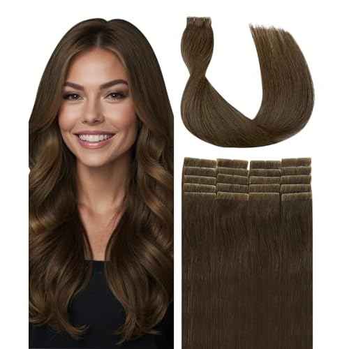 SURNEL Injected Invisible Tape in Hair Extensions Human Hair 20 Inch #4 Chocolate Brown Seamless Tape ins 20 Pcs 45g(#4,20)