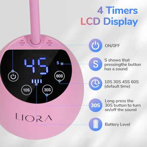 LIORA UV LED Nail Lamp - Gooseneck UV Light for Gel Nails, Cordless USB Rechargeable Flash Curing Lamp with 4 Timers & Auto Sensor, Nail Dryer Gel Polish Light for Salon Home DIY