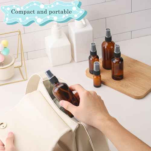 24 pack 1oz Spray Bottle Amber Glass Travel Atomizer for Perfume Essential Oils TSA Approved Refillable Small Sprayer with Labels and Dispensing Tools