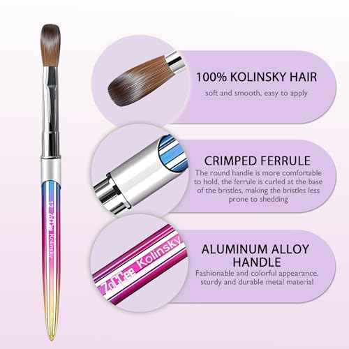Acrylic Nail Brush - 100% Kolinsky Sable Hair Brush for Acrylic Application - Professional Salon-Grade Tools with Box for Nail Art, Extensions & 3D Carving (Gradient, #12)
