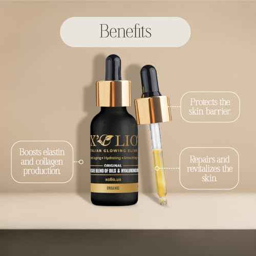 X¡¯Olio Original ? The Italian Glowing Elixir | Anti-Aging Face Oil with Hyaluronic Acid, Aloe Vera & Vitamin E | Deep Hydration, Barrier Repair & Glow for Dry or Mature Skin | 30ml
