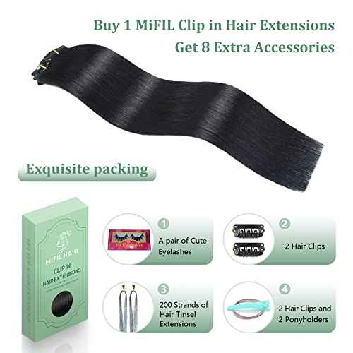 Hair Extensions Real Human Hair 16 inch 120g Jet Black Hair Extensions Clip in Human Hair Straight Real Hair Extensions (16inch,7pcs,120g)