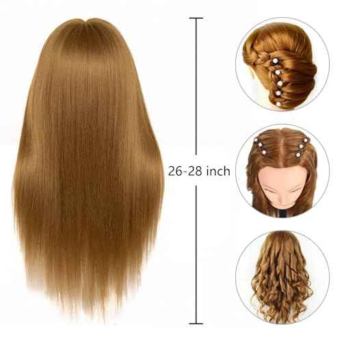 Mannequin Head Human Hair 26"-28" Cosmetology Manikin Head with 80% Human Hair for Hairdresser Practice with Free Clamp Holder and Tools (#27 Light brown)