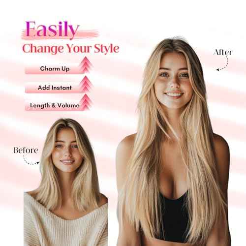 Rich Choices 100% Real Human Halo Hair Extensions for Women Remy Halo Extension Invisible Wire Hairpiece Clip in One Piece Hairpiece Adds Weight 80g 18 Inch #18P613 Ash Blonde Highlight Bleach Blonde