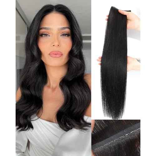 PANEWAY Butterfly Hair Extensions Human Hair 100% Real Remy, Seamless Double Weft Layered Extensions for Volume & Length Lightweight, Natural-Looking,Dyeable & Heat-Friendly(1B,Soft Black,20Inch)